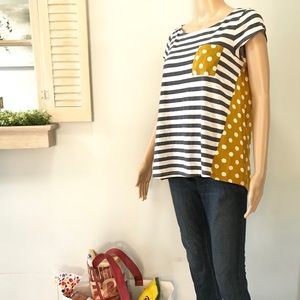 Anthropologie Paper Locket Striped Polka Dots Top